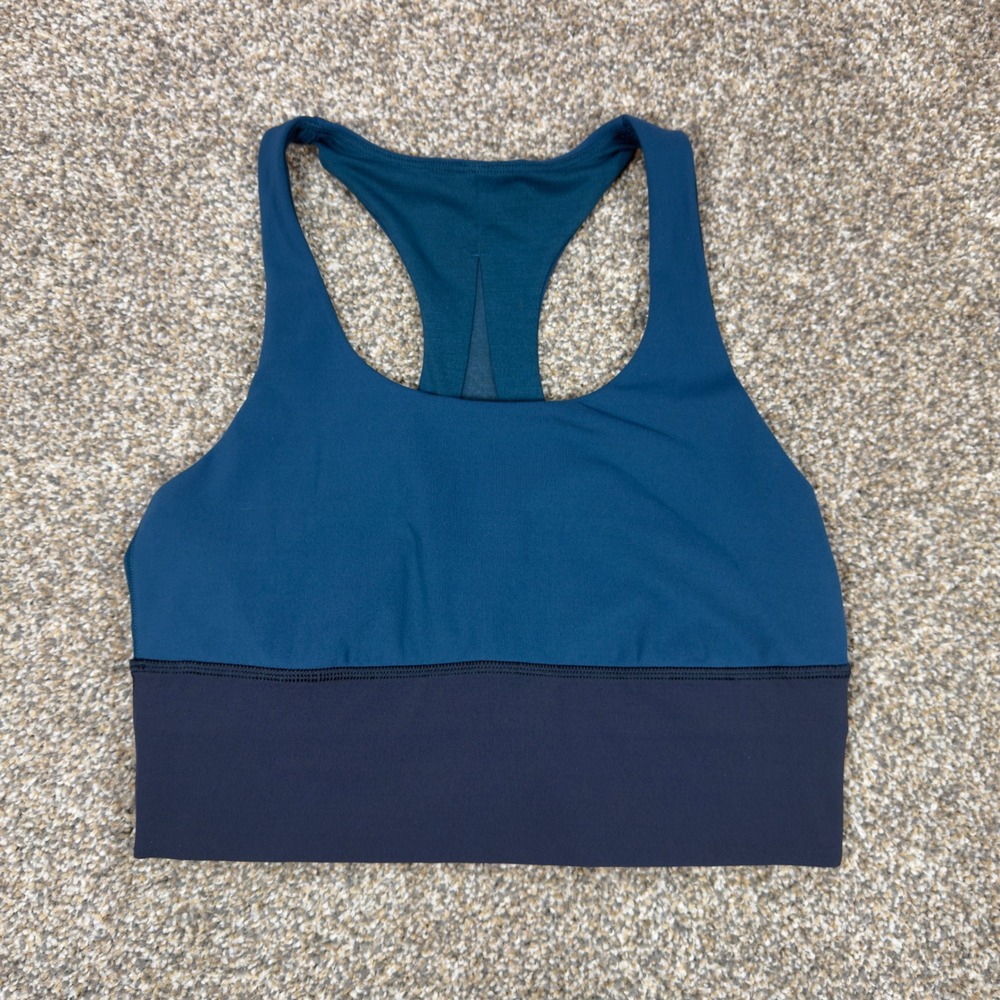 Lululemon Invigorate Training Bra Blue Navy Longline Racerback Mesh Size 8